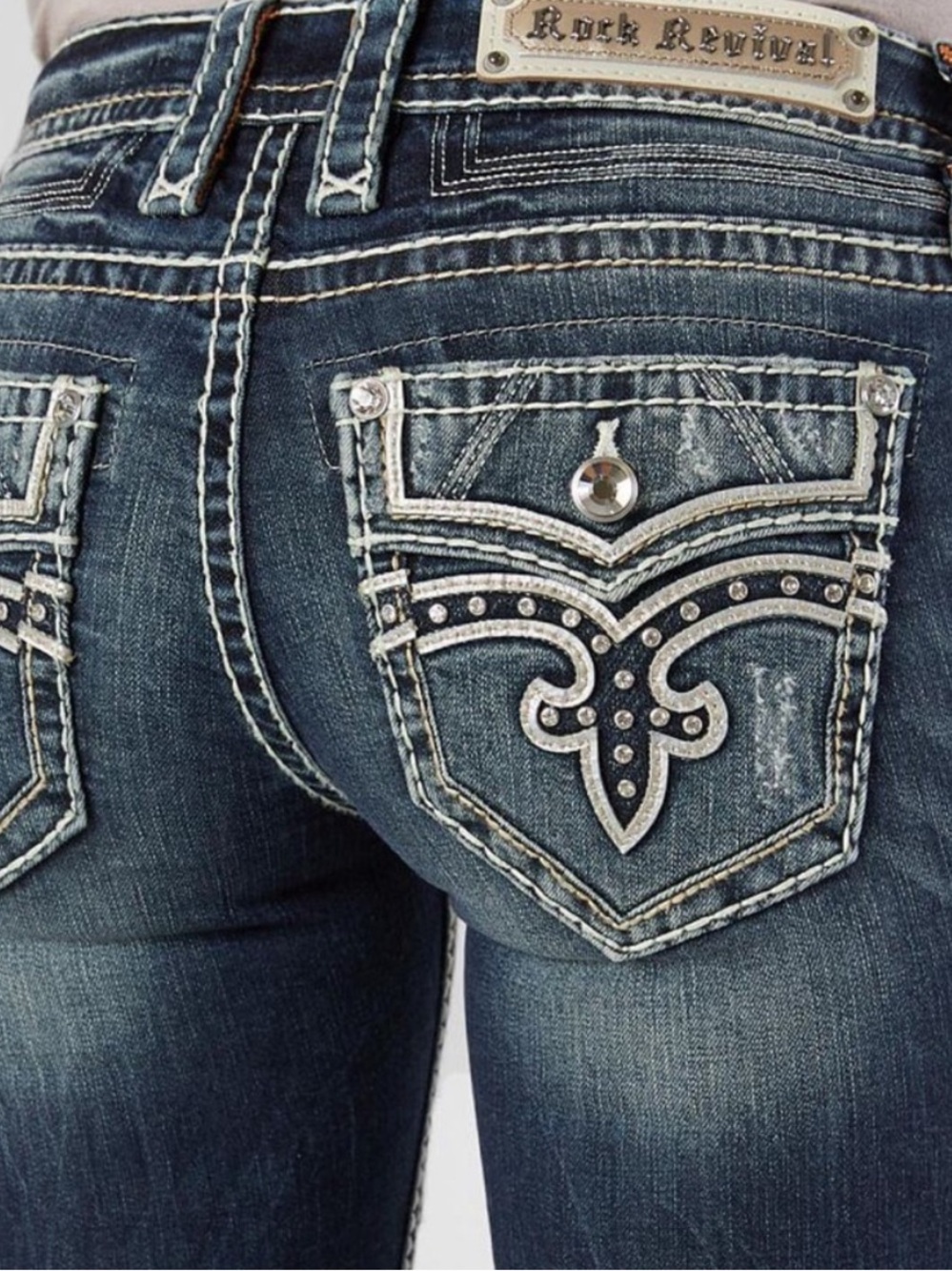 Rock Revival Priya Jeans Straight Women’s 27 Embellished Stretch Distressed